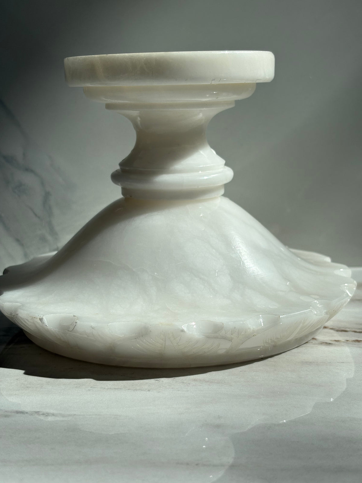 Scalloped Alabaster Bird Bath