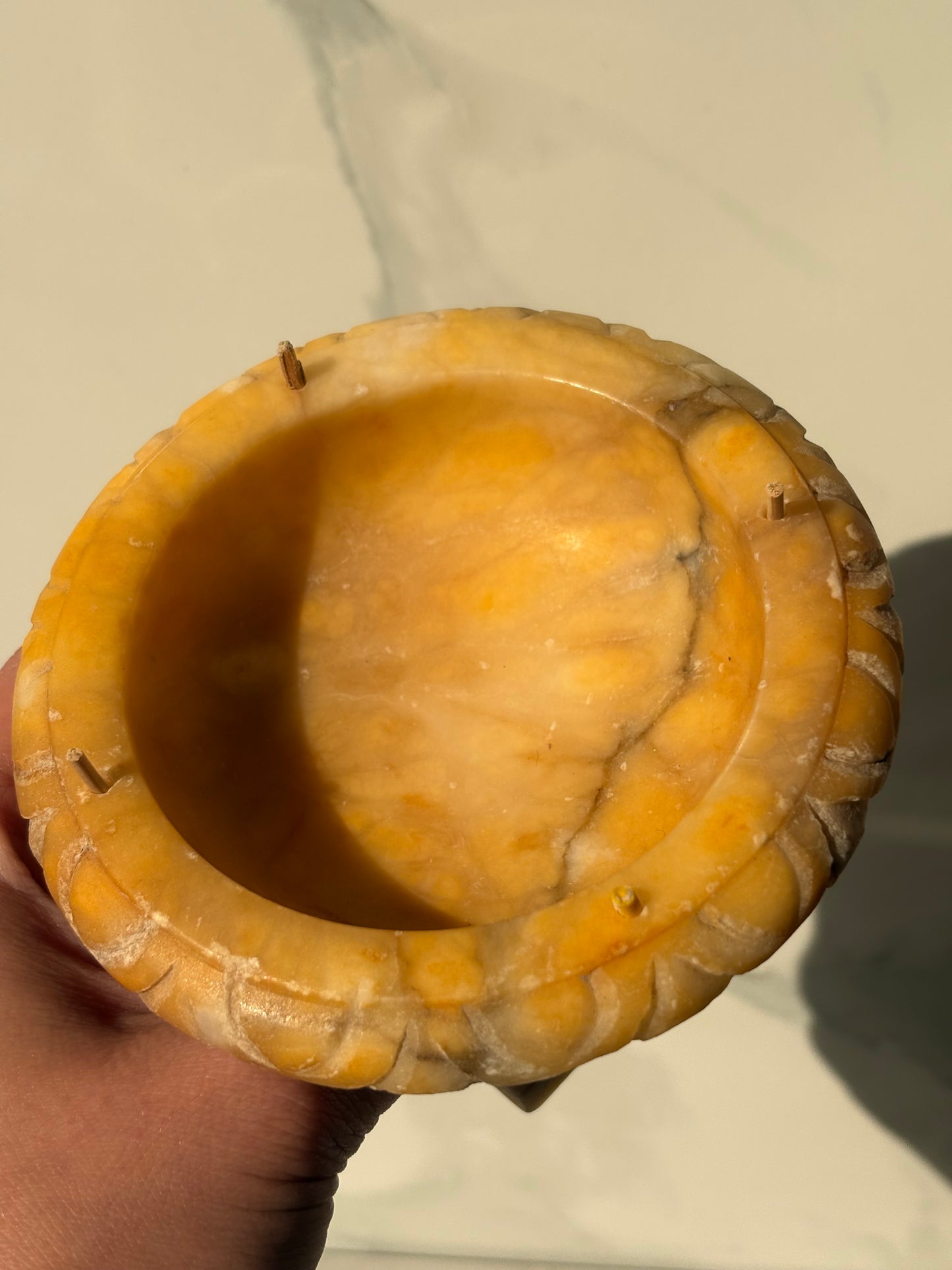 Yellow Alabaster Bird Bath