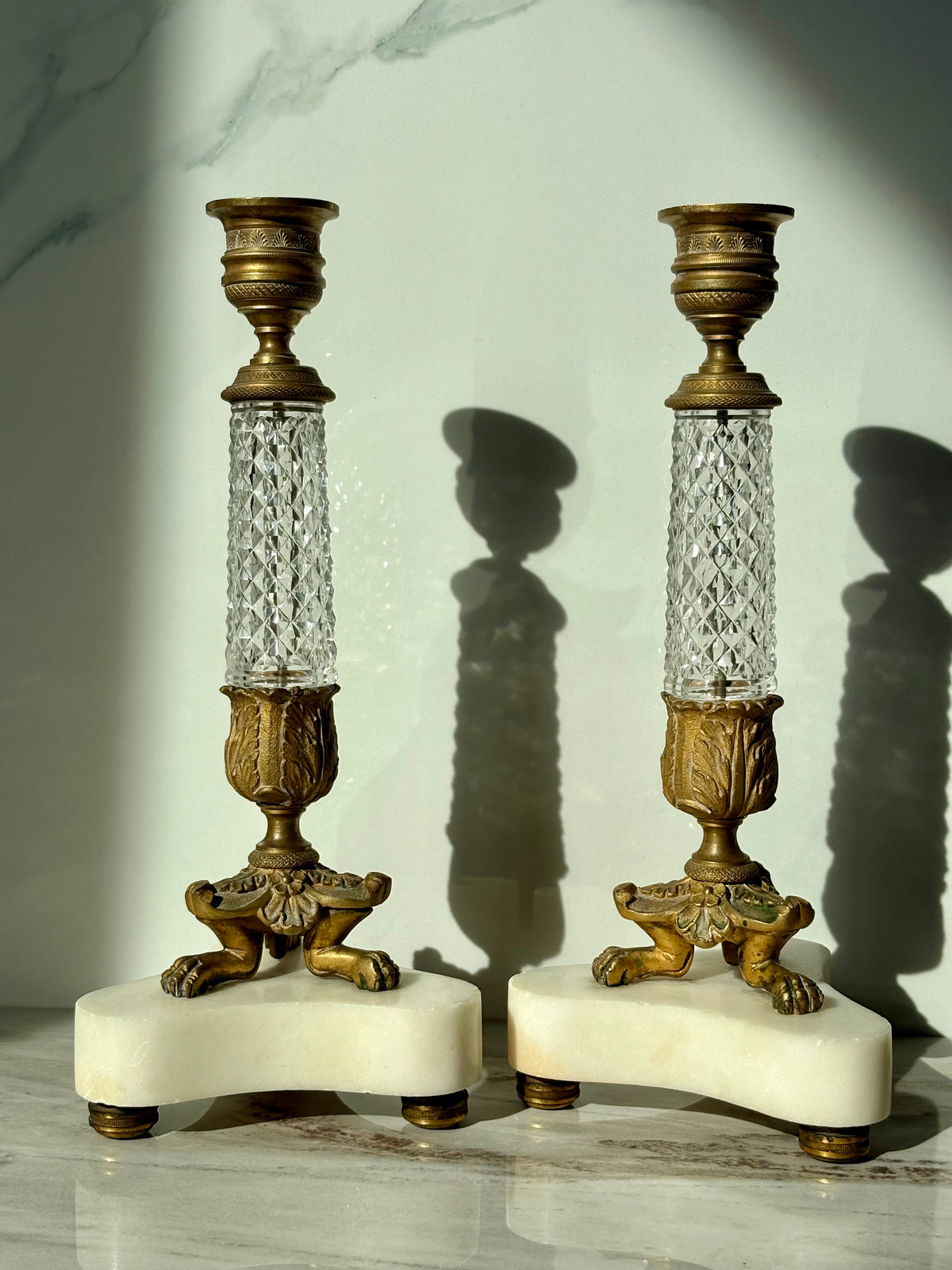 Crystal & Bronze Footed Candlesticks