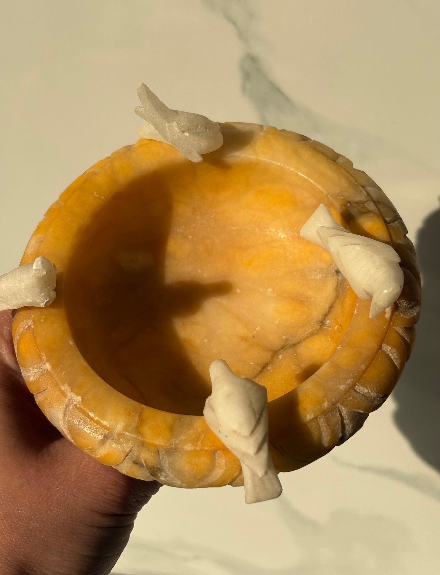 Yellow Alabaster Bird Bath