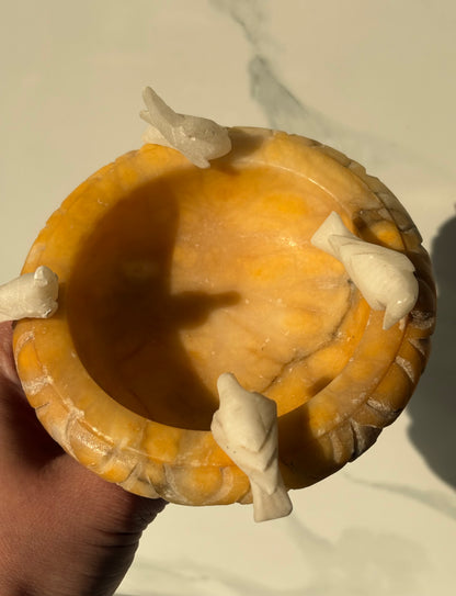 Yellow Alabaster Bird Bath