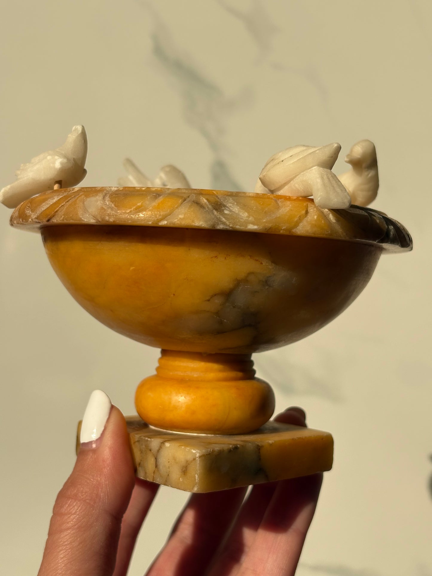 Yellow Alabaster Bird Bath