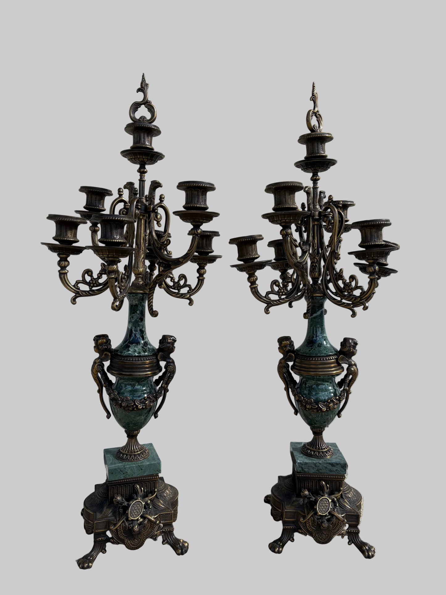 Marble and Bronze Brevettato Candelabras