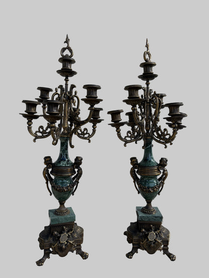 Marble and Bronze Brevettato Candelabras
