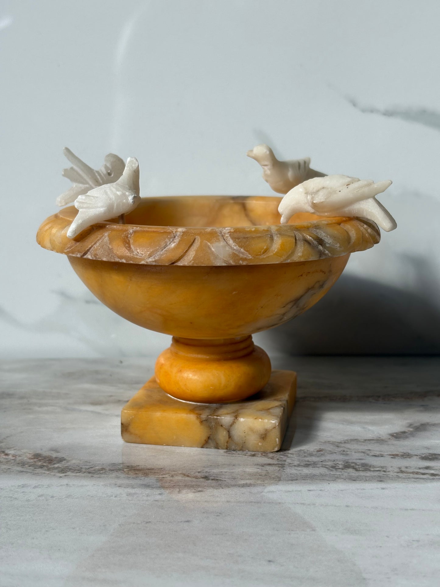 Yellow Alabaster Bird Bath