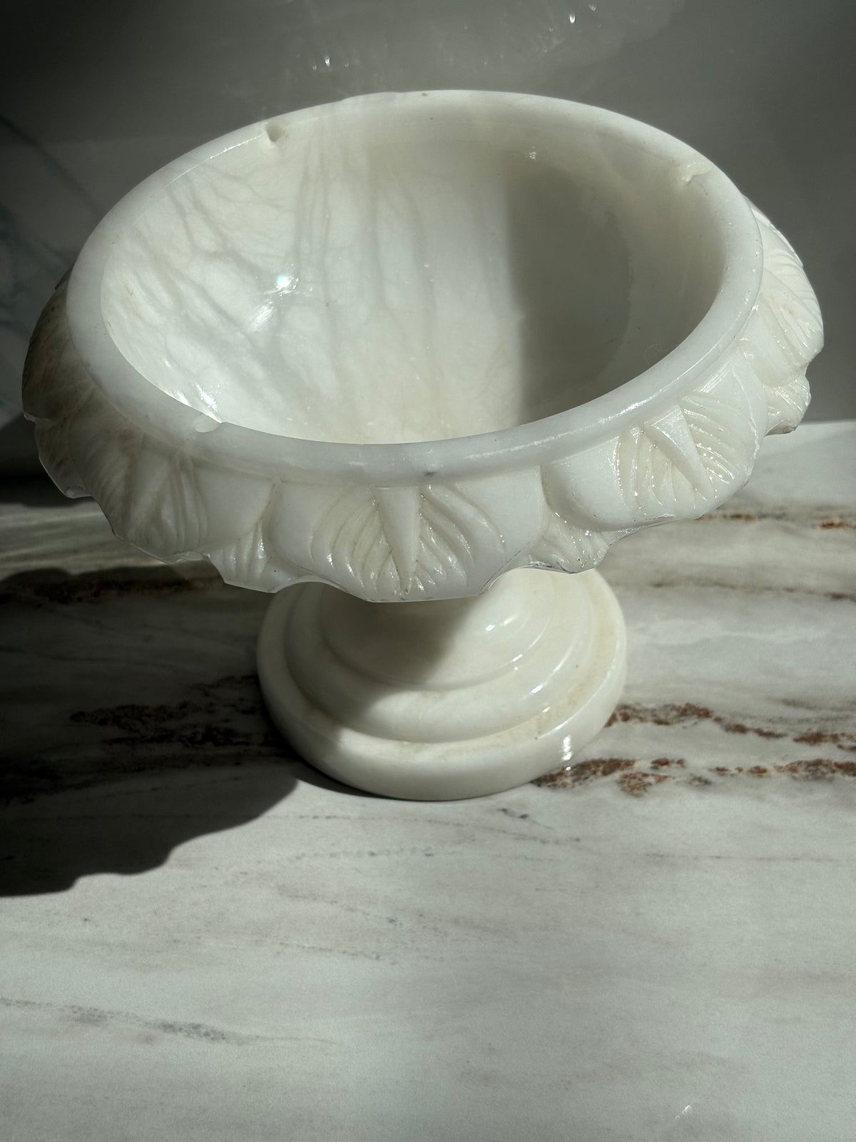 Scalloped Alabaster Bird Bath