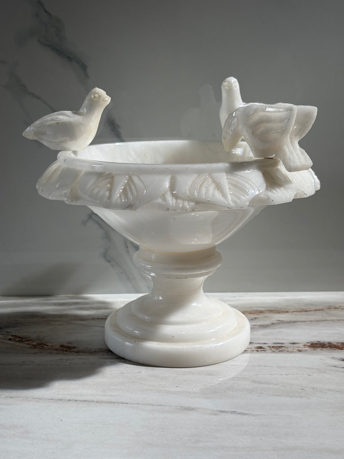 Scalloped Alabaster Bird Bath