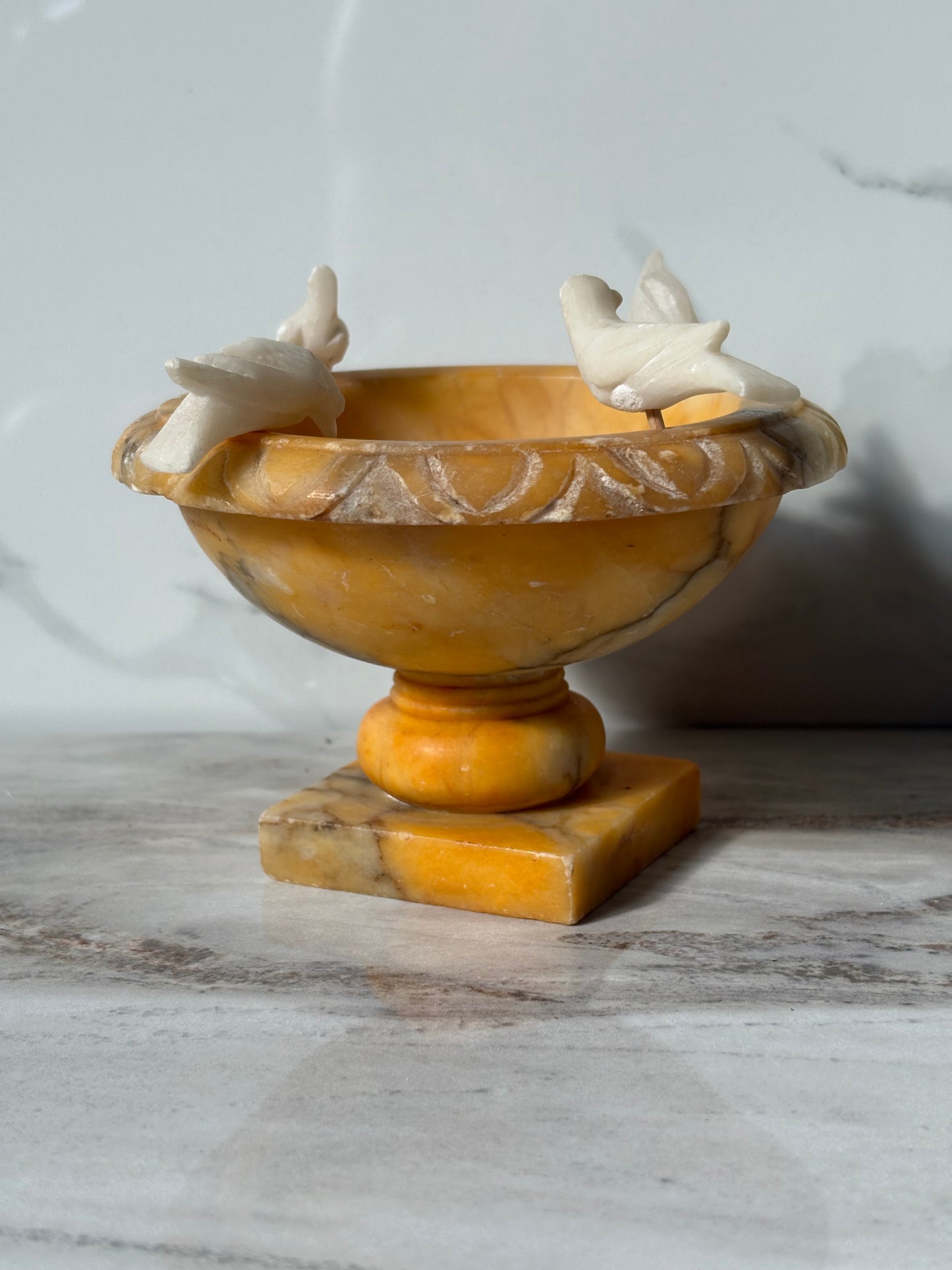 Yellow Alabaster Bird Bath