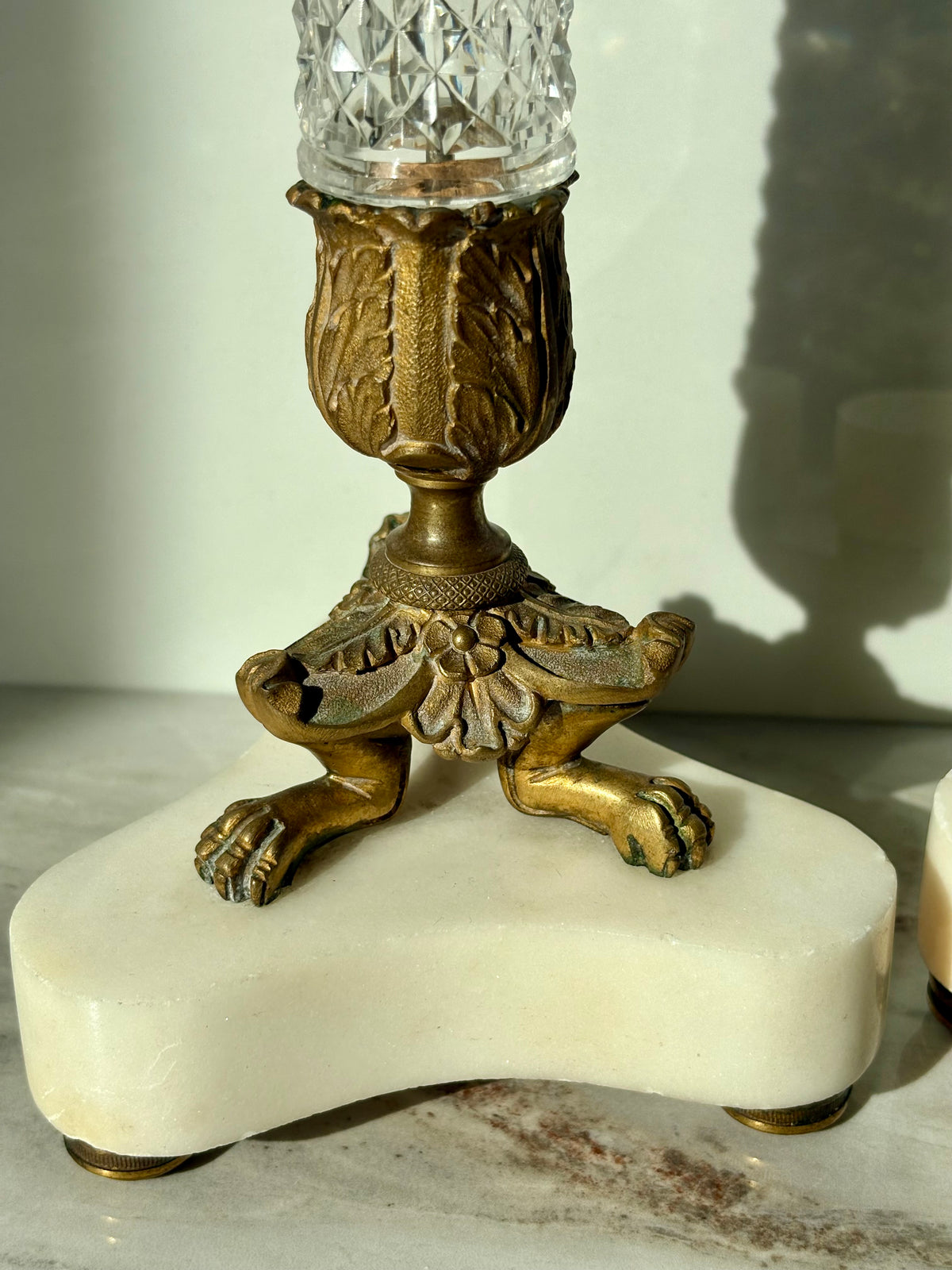 Crystal & Bronze Footed Candlesticks