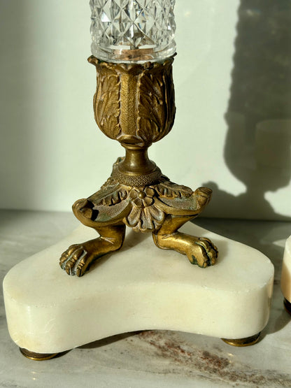 Crystal & Bronze Footed Candlesticks