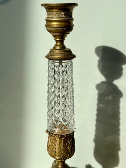 Crystal & Bronze Footed Candlesticks