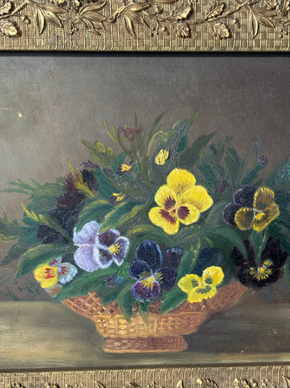 Antique Painting of Pansies